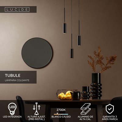 Lucide TUBULE - Lámpara colgante - Ø 26 cm - LED - 3x7W 2700K - Negro
